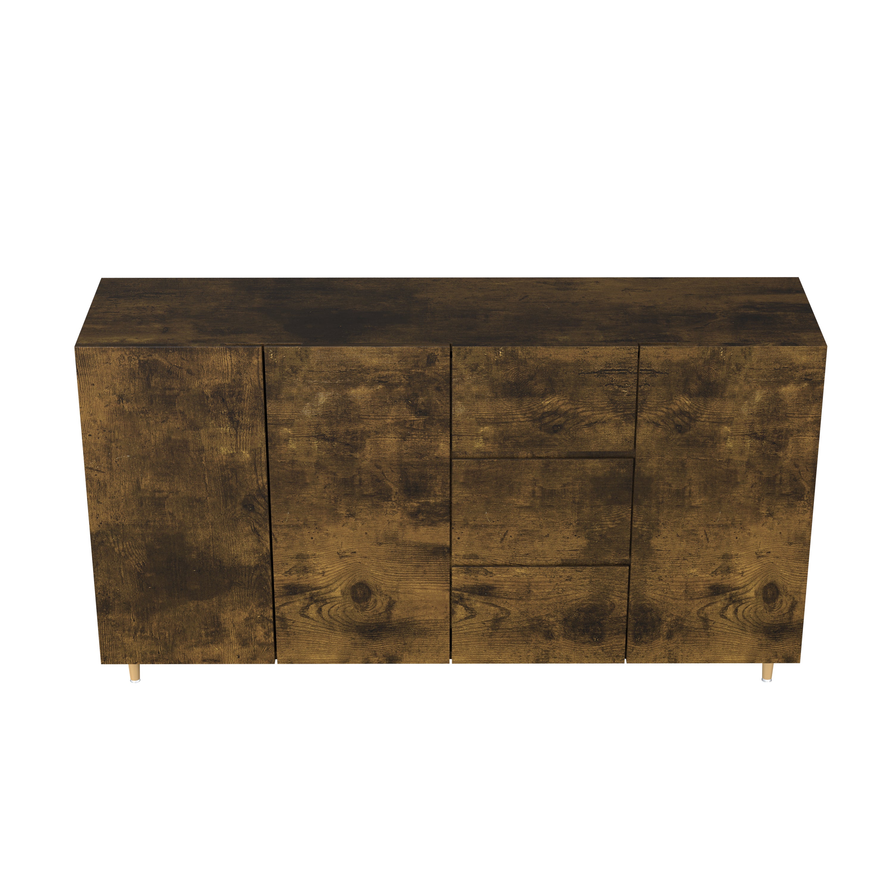 63" Black Brown Sideboard with Doors & Drawers for Storage Minimalistic Buffet for Dining Room