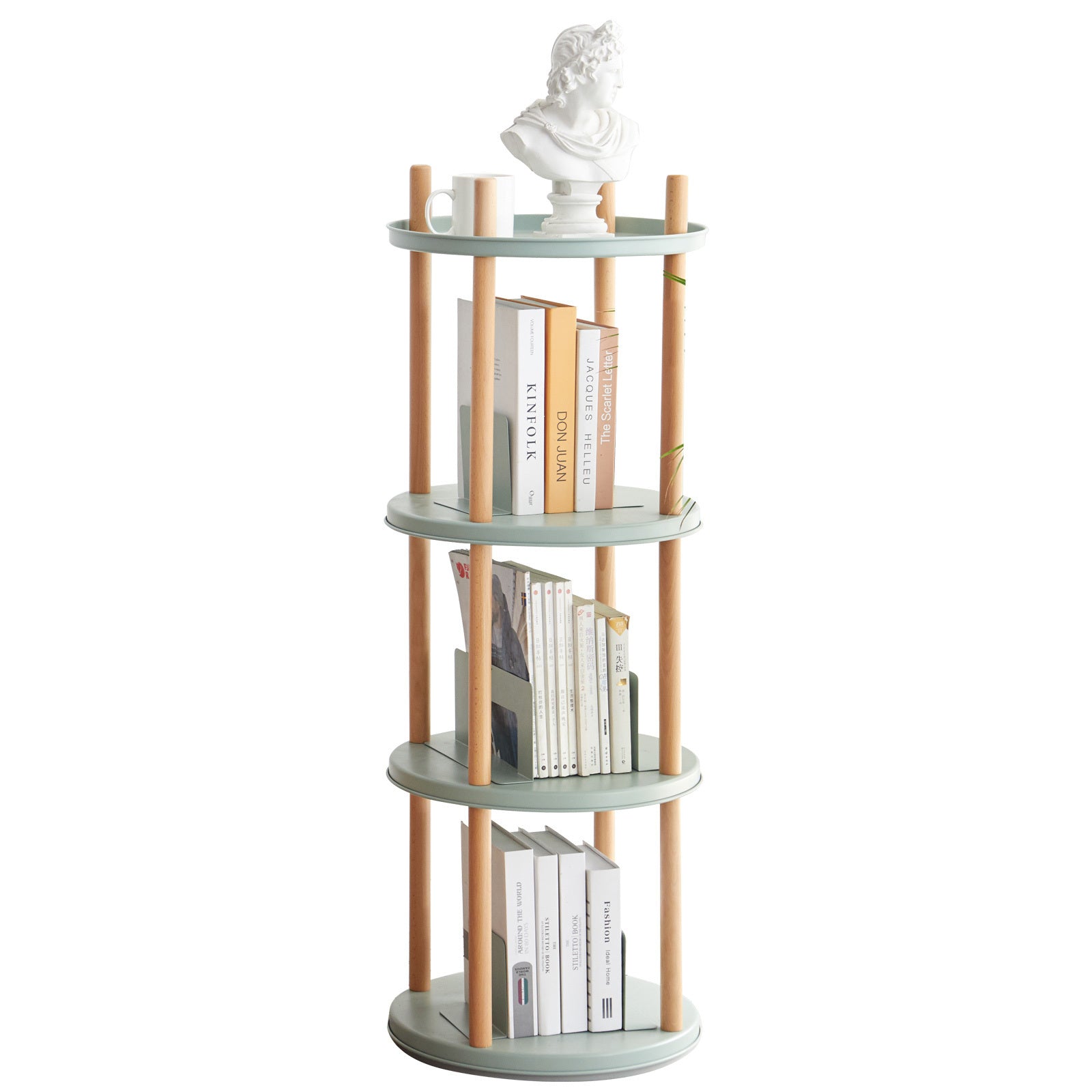 360° Rotating Bookshelf, 4-Tier Storage Shelf with Large Capacity, Multifunctional Standing Rack for Living Room