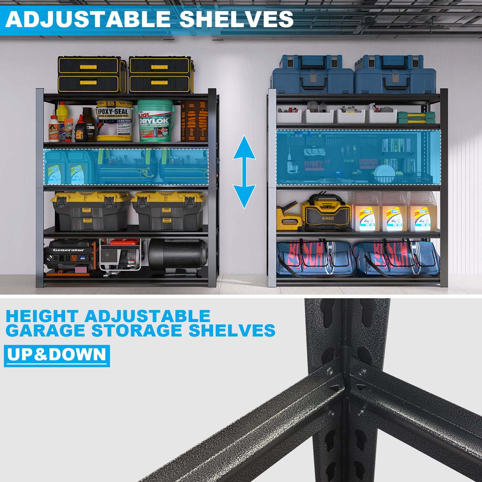 72.05 Inch Tall Black Metal Shelves with 5 Removable Dividers Are High Capacity and Load Bearing for Garages, Kitchens and Offices(72*47.27*23.62)