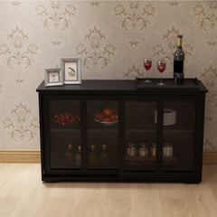 Modern Black MDF Sideboard with Slide Glass Doors for Storage - Ideal Design for Dining Room