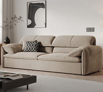 Stylish Solid Wood Sofa with Cotton and Down Cushions in Dark Gray and Beige hyt-1238