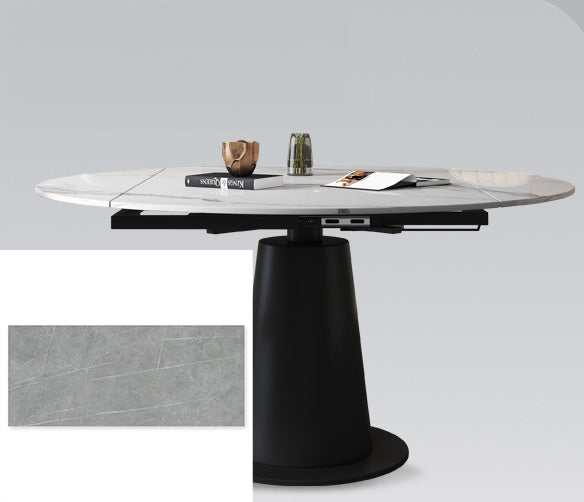 Luxurious Round Dining Table Extendable Marble Top & Carbon Steel Pedestal qc-wy-1902