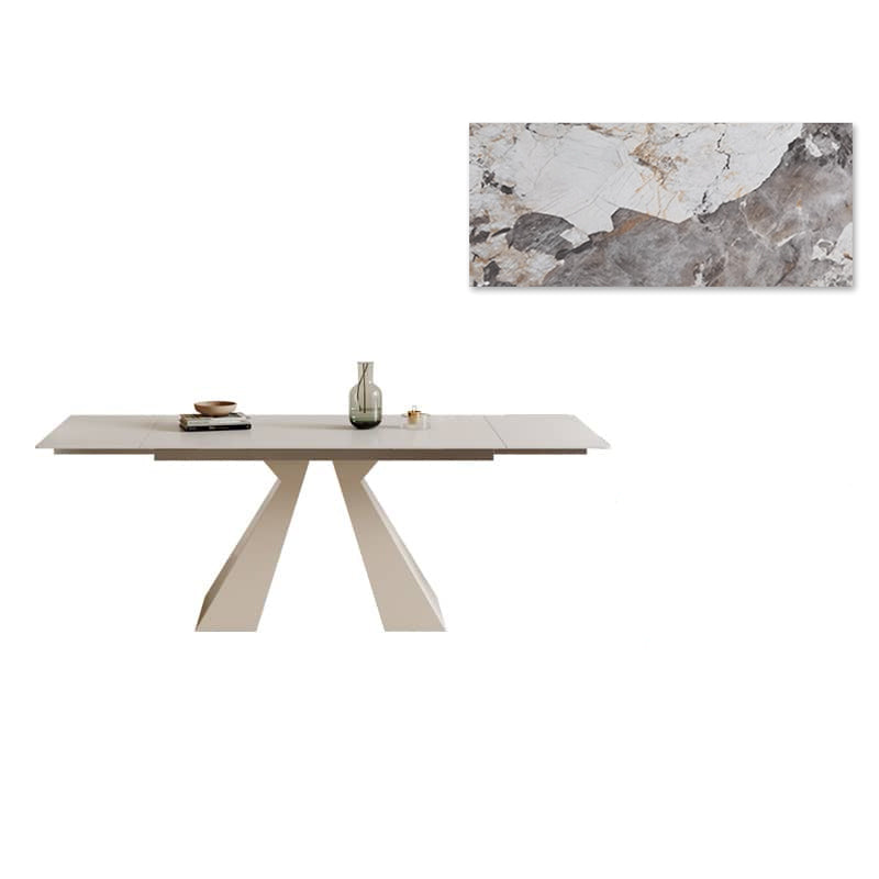 Extendable Dining Table in White Rectangular with Marble Top for 6-8 People fxj-680