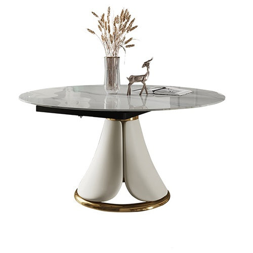 Luxurious Round Extendable Dining Table - Durable Marble Top and Carbon Steel Pedestal for 6-8 People qc-wy-1068-ty