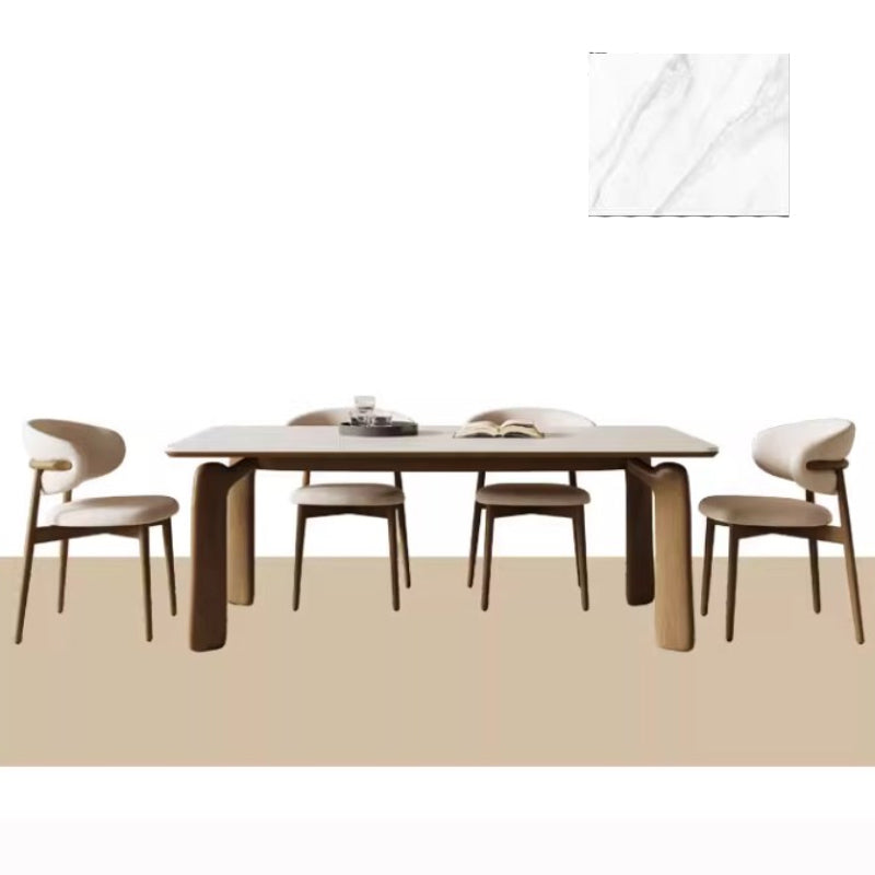 Minimalistic Rectangular Ash Wood Dining Table with Sintered Stone  for 6-8 Persons fsm-309