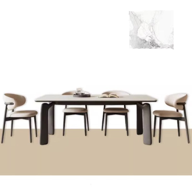 Minimalistic Rectangular Ash Wood Dining Table with Sintered Stone  for 6-8 Persons fsm-309