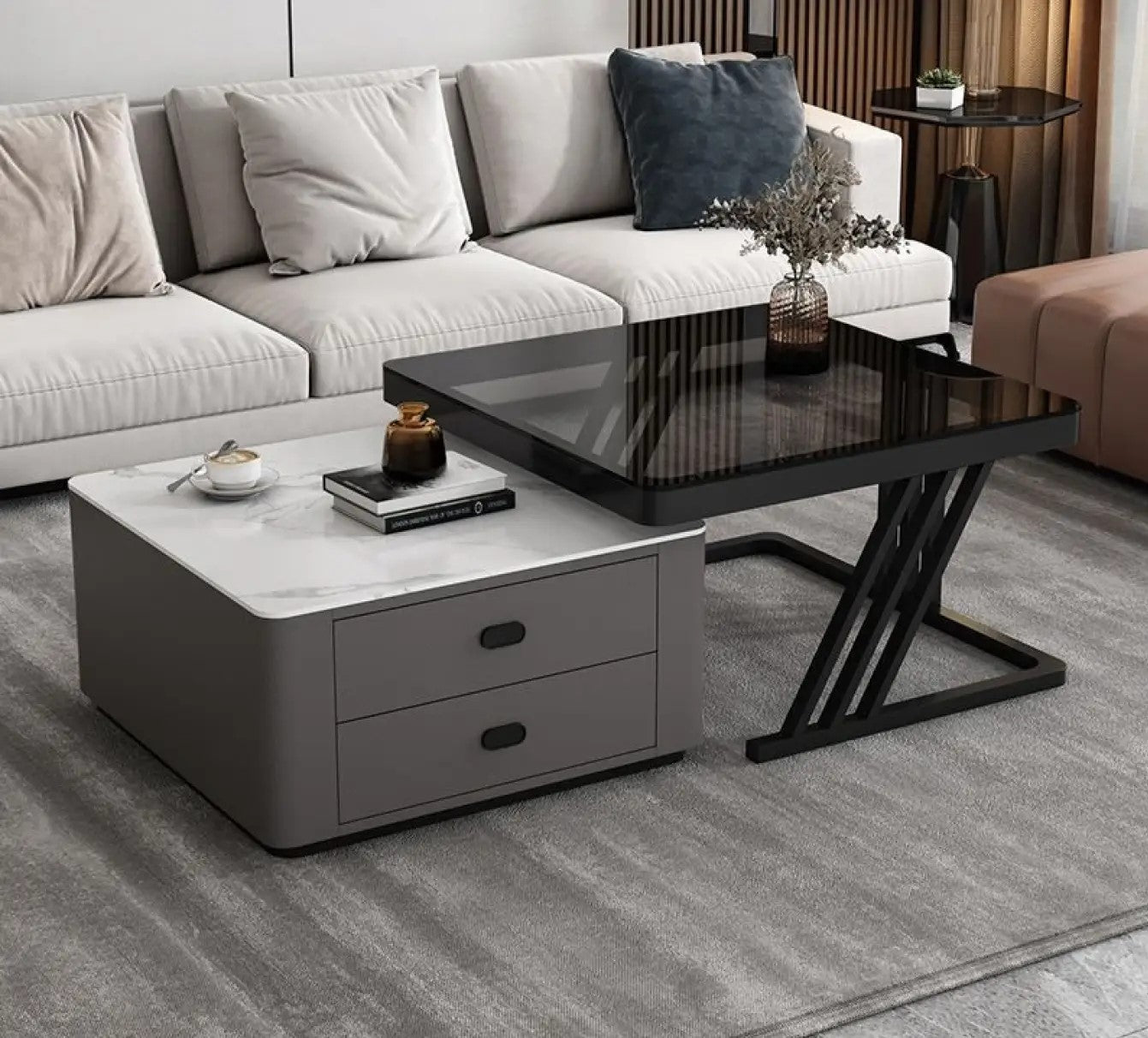 2-pieces Square Coffee Table with Storage - Modern Design for your LIvingroom frg-505