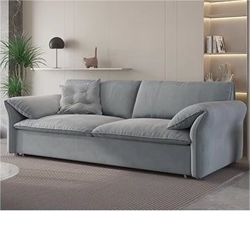 Luxurious Beige and Blue Solid Wood Sofa with Light Brown Accents and Dark Gray Detailing - Premium Cotton Down Upholstery hyt-1236