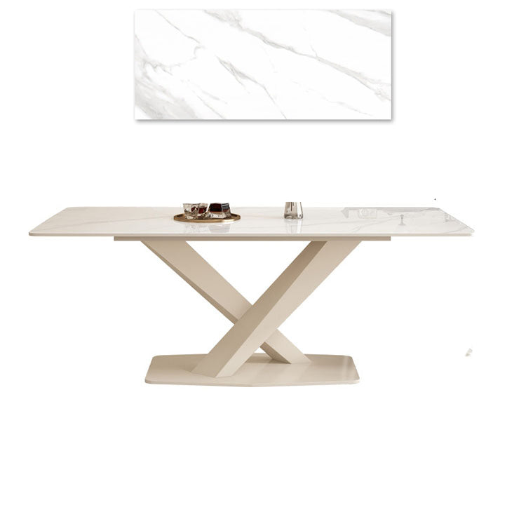 Luxurious Dining Table in White Rectangle - Sleek Marble Top and X-Base for Diningroom qc-wy-801