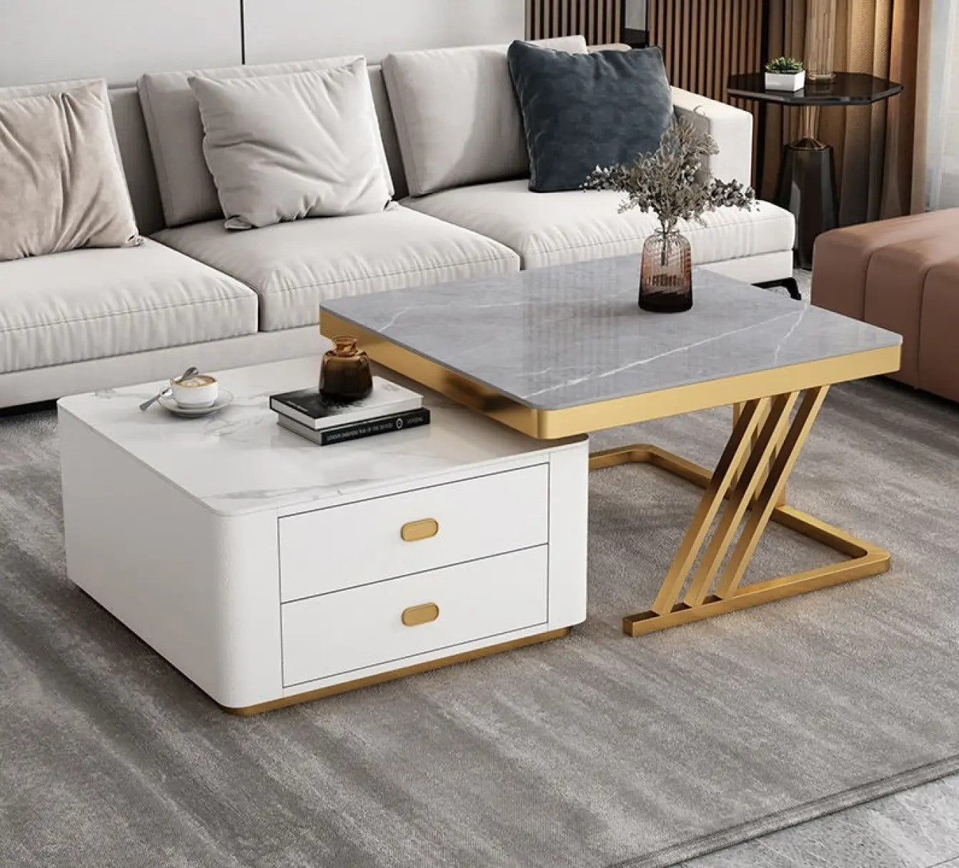 2-pieces Square Coffee Table with Storage - Modern Design for your LIvingroom frg-505