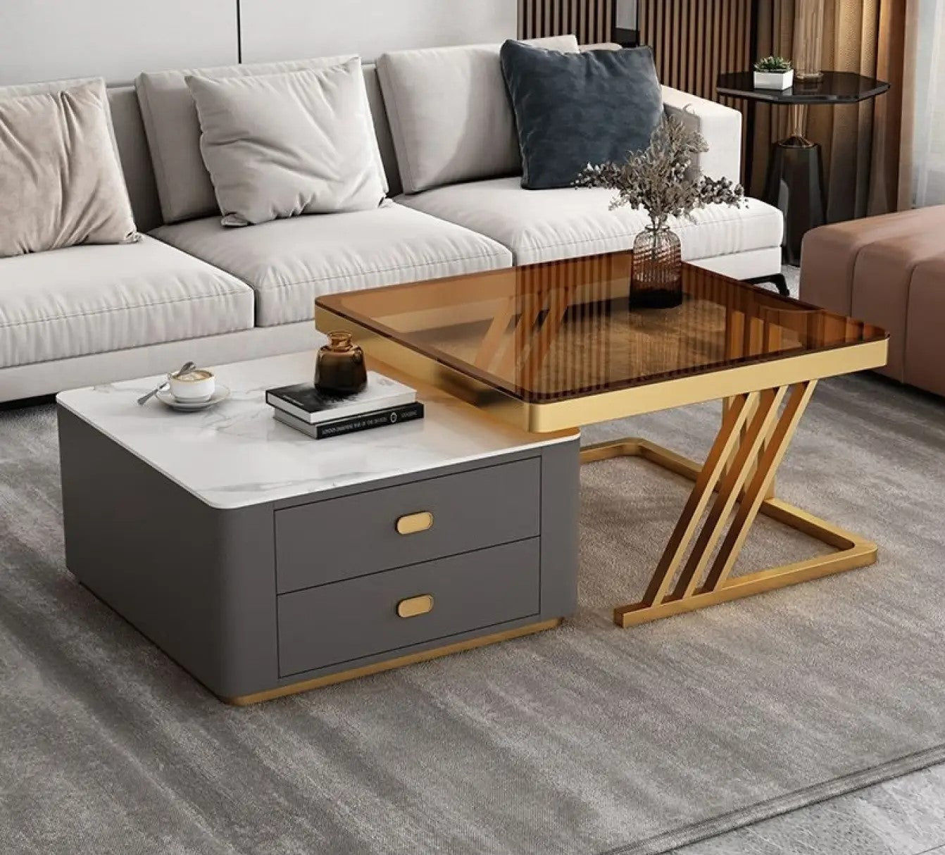 2-pieces Square Coffee Table with Storage - Modern Design for your LIvingroom frg-505