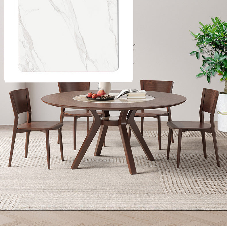 Modern Round Ash Wood Dining Table with Sintered Stone Top for 6 Seaters 4 Legs fmbs-005