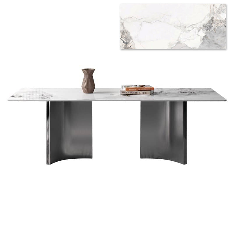 Luxurious Rectangular Dining Table - Sleek Marble Top & Metal Pedestals for 6-8 Person faml-700