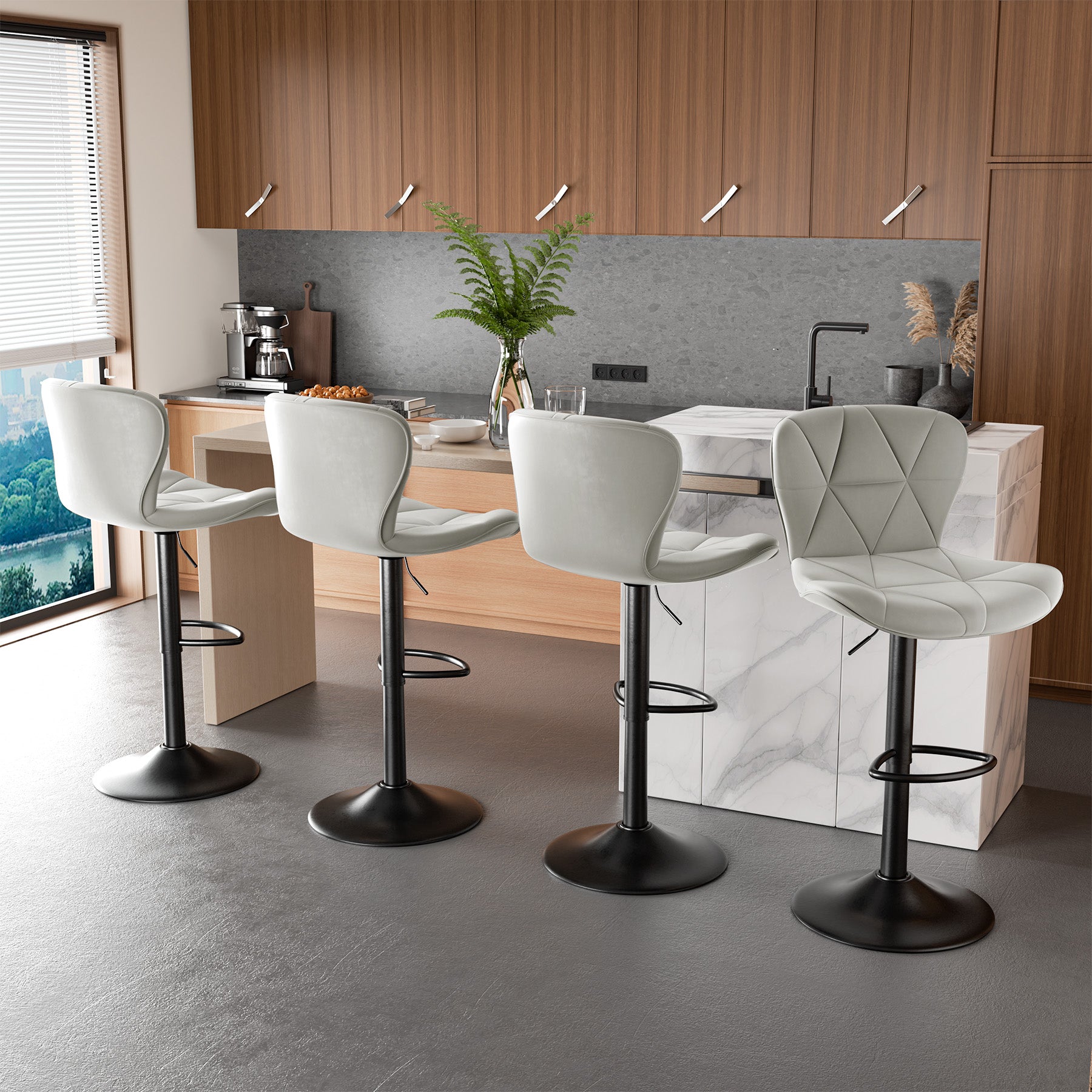 Modern Adjustable Faux Leather Bar Chair with Backrest - Stylish Black Counter Stool FU01034