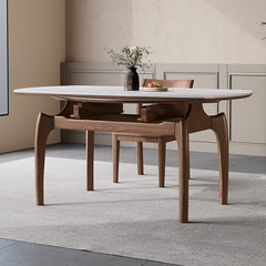 Extendable Round Dining Table with Sintered Stone Top and Wooden Base - Modern for Diningroom fnl-276