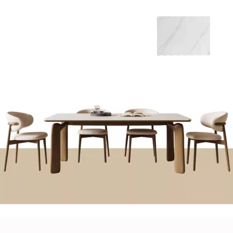 Minimalistic Rectangular Ash Wood Dining Table with Sintered Stone  for 6-8 Persons fsm-309