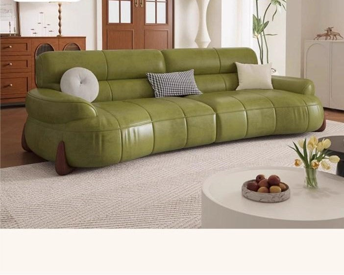 Versatile Sofa in Light Brown, Black, Green with Pine & Oak Wood, Down, Latex, and Faux Leather Elements hatx-1019