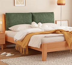 Charming Yellow Bed with Natural Gray & Green Accents - Premium Beech, Pine, and Cedar Wood Finish w/ Luxurious Corduroy Details fslmz-1081