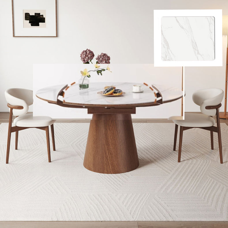 Modern Oak Wood Dining Table with Extendable Sintered Stone Top & Pedestal for Dining Room fmbs-004