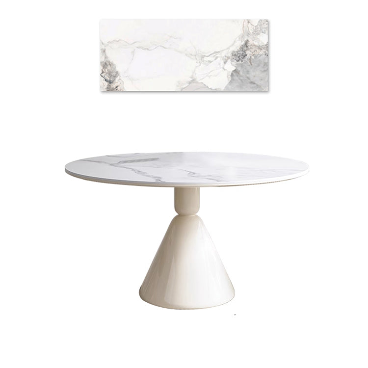 Minimalistic Round Marble Dining Table - Carbon Steel Pedestal Perfect for Diningroom jh-268