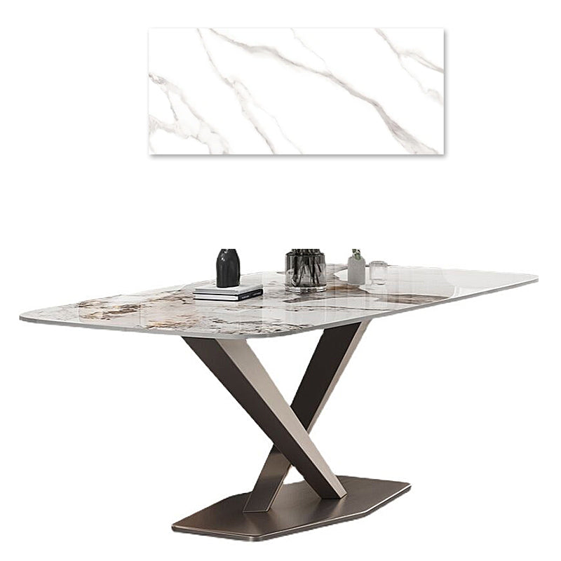 Luxurious Dining Table Rectangle Marble Top with X-Base – Perfect Decor for Diningroom jh-062