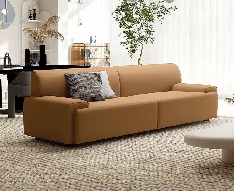 Stylish Scratch-Resistant Off White and Brown Sofa with Black Wood Particle Board Frame fsmy-396