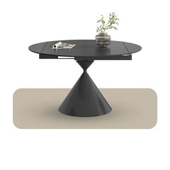 Round Dining Table Extendable Marble Top & Carbon Steel Pedestal for 6-8 Person qc-wy-108