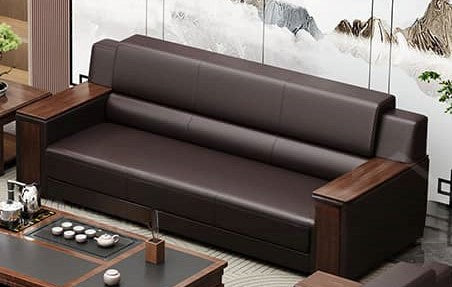 Luxurious Black & Light Brown Faux Leather Sofa with Solid Wood Frame fsj-1034