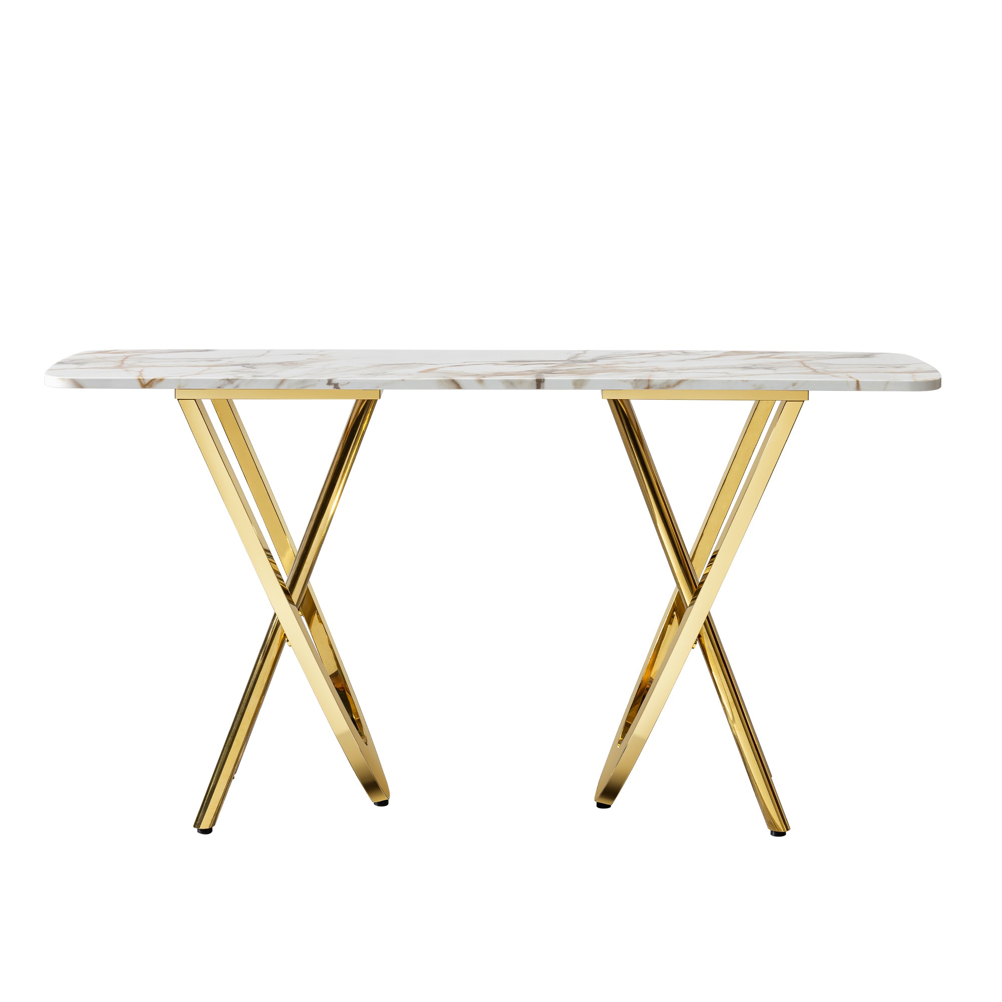 Marble Pattern Console Table, Gold Steel Base, 0.78" Thick