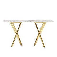 Marble Pattern Console Table, Gold Steel Base, 0.78" Thick
