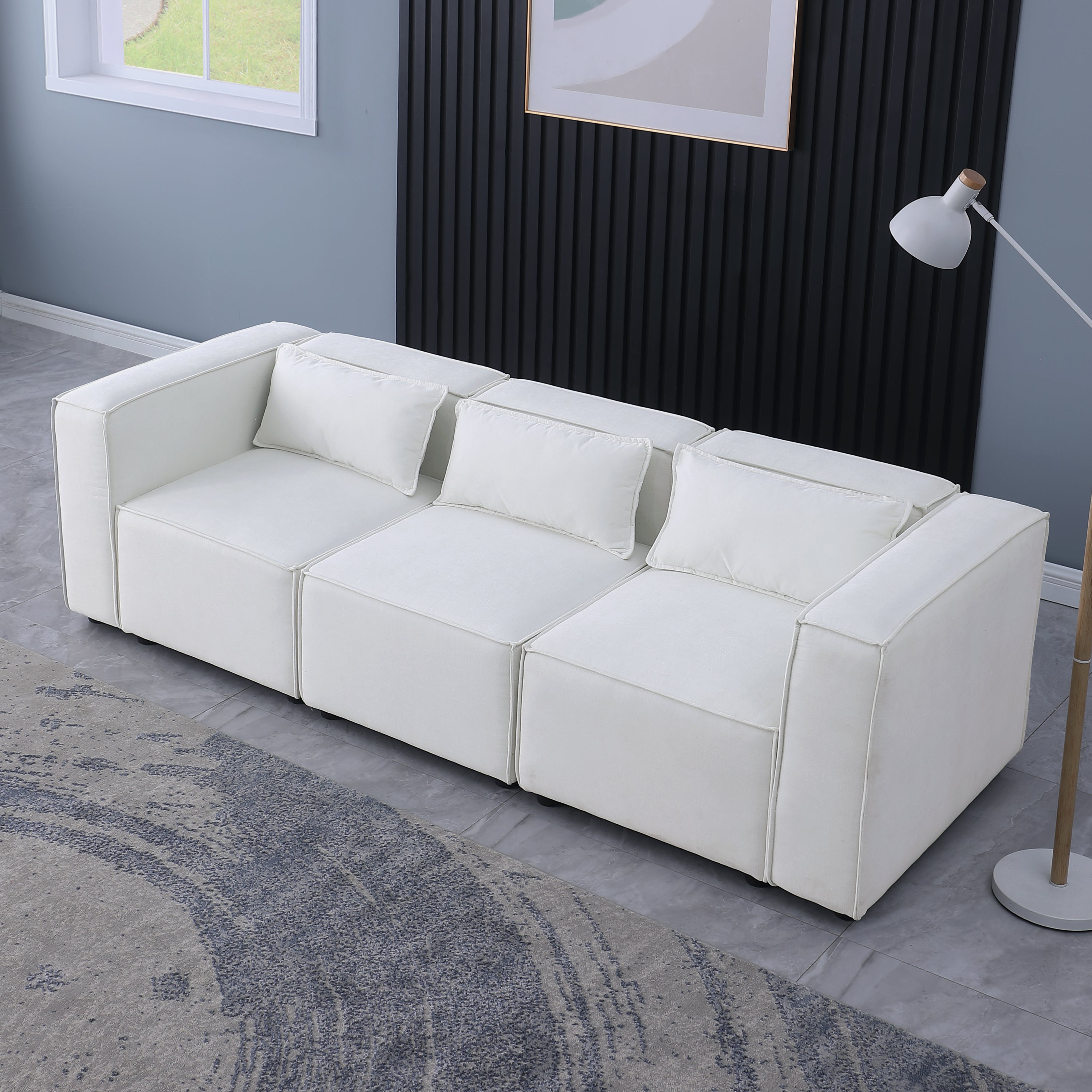 modular sofa   BEIGE  chenille fabric,  simple and grand, the seat and back is very soft. this is also a KNOCK DOWN sofa