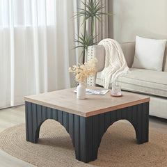 Modern Rustic Wooden Coffee Table with Black Base – Solid Wood Top and Arch Design Legs, Perfect for Living Room, Office, or Lounge