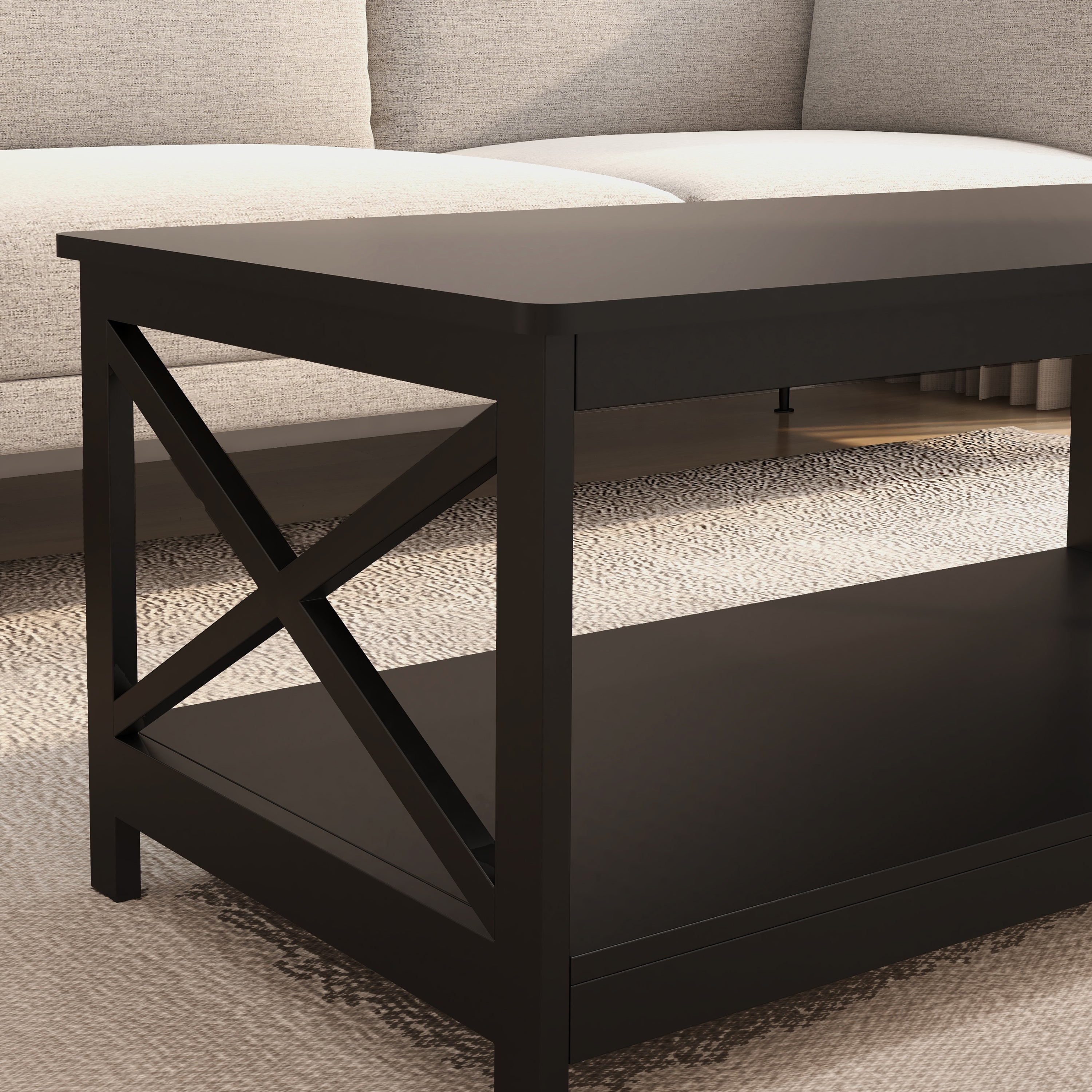 Modern Rectangular Black Coffee Table - Minimalistic Design for Living Room