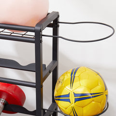 4-Tier Rolling Sports Organizer with Ball Storage & Hooks