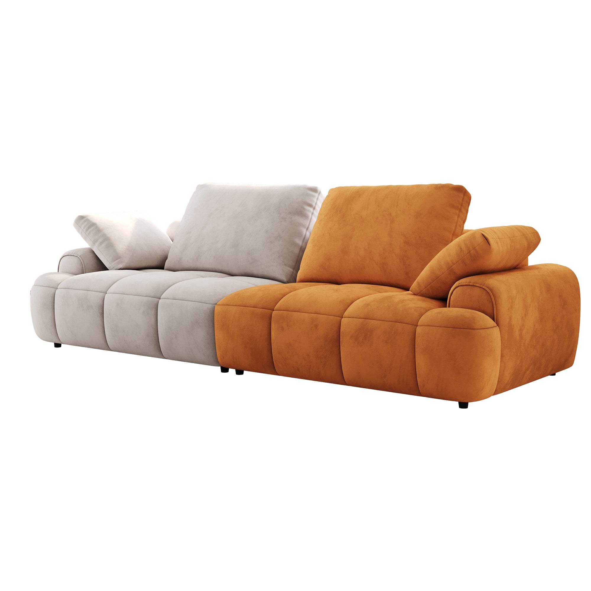 86.6″ Large size two Seat Sofa,Modern Upholstered,Gray paired with yellow suede fabric Increase in sitting height