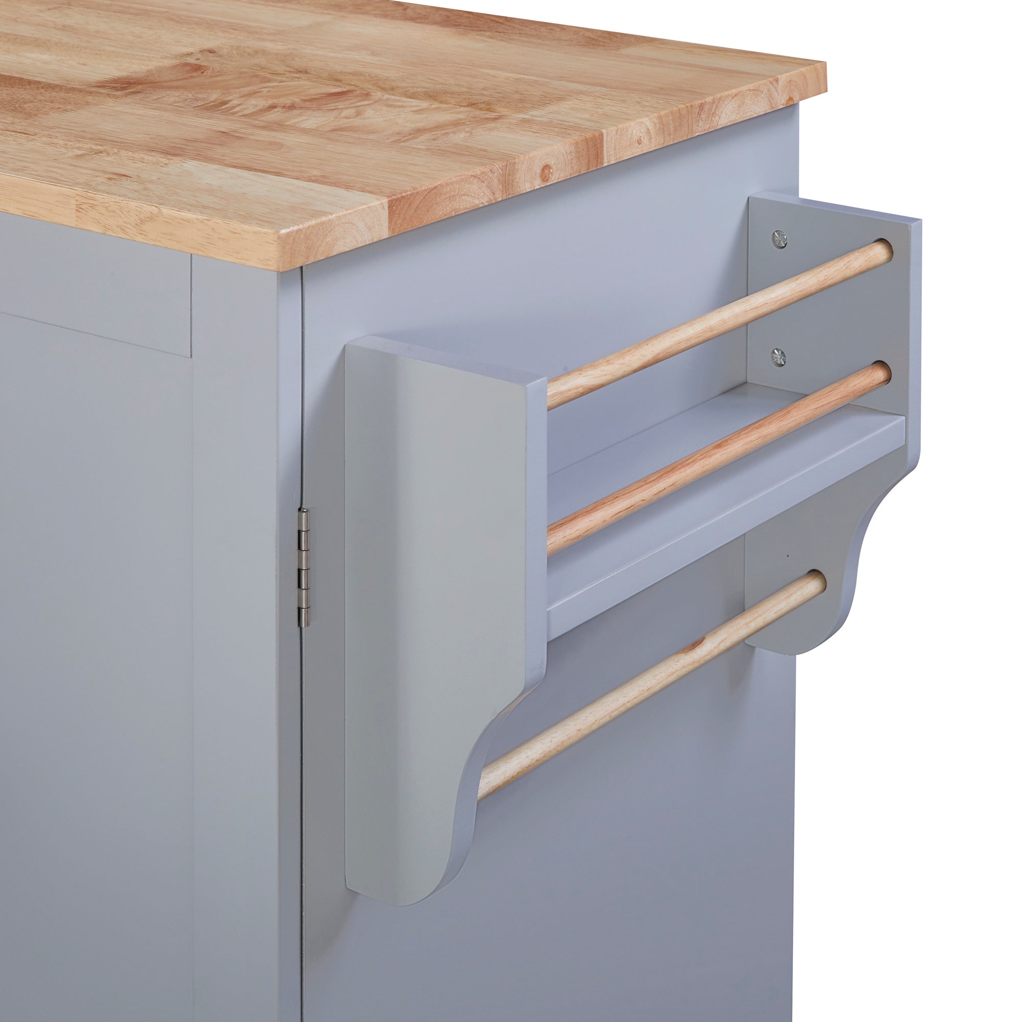 K&K Rolling Kitchen Island with 3 Drawer, 2 Slide-Out Shelf and Internal Storage Rack, Grey Blue