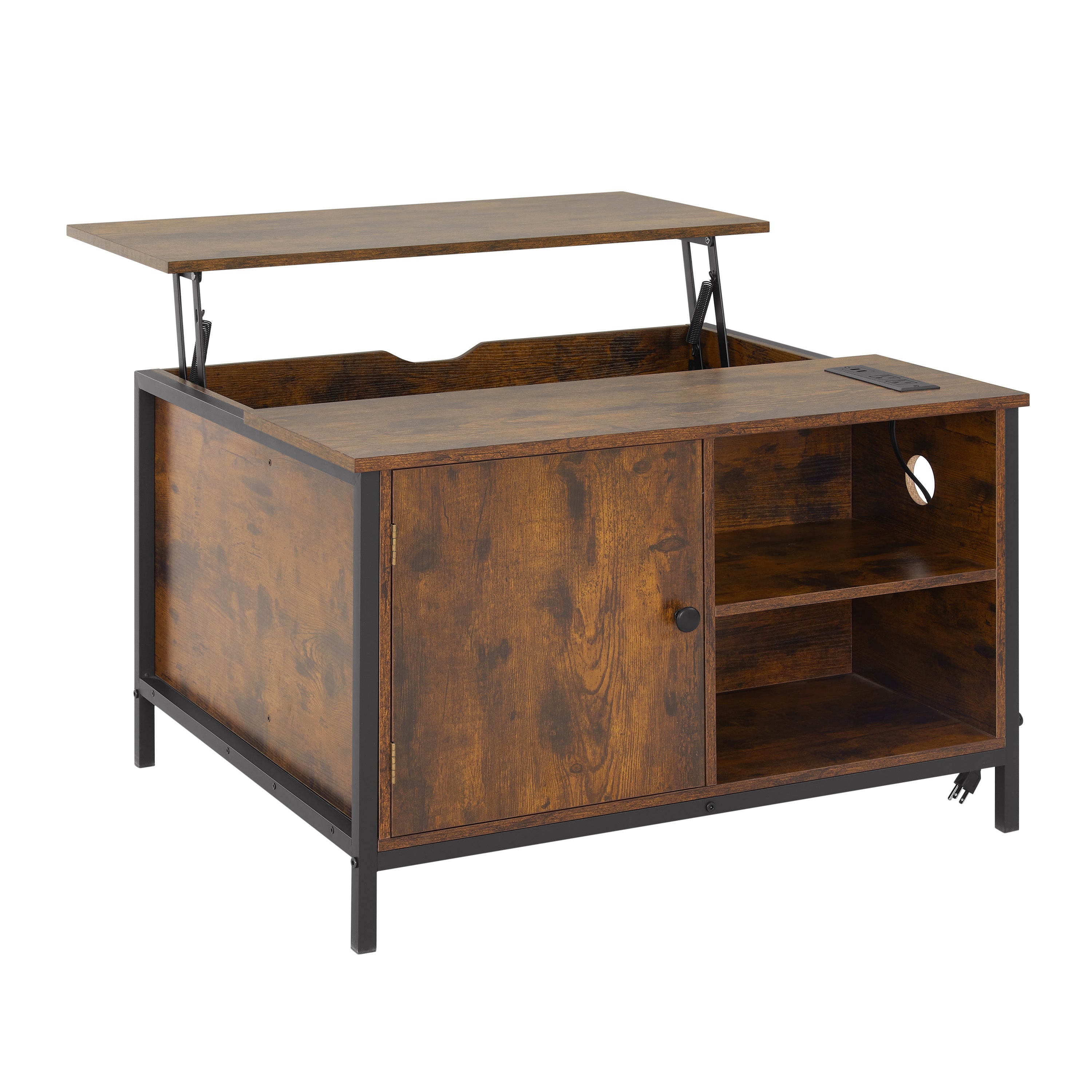 Lift-Top Coffee Table with Hidden Storage, Rustic Brown
