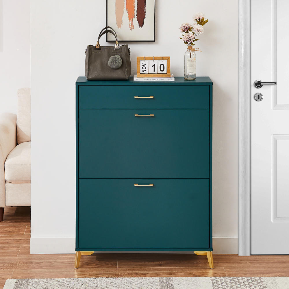 Freestanding Shoe Storage Cabinet with 2 Flip Drawers, Hidden Shoe Organizer for Entryway, Hallway, and Closet, Green