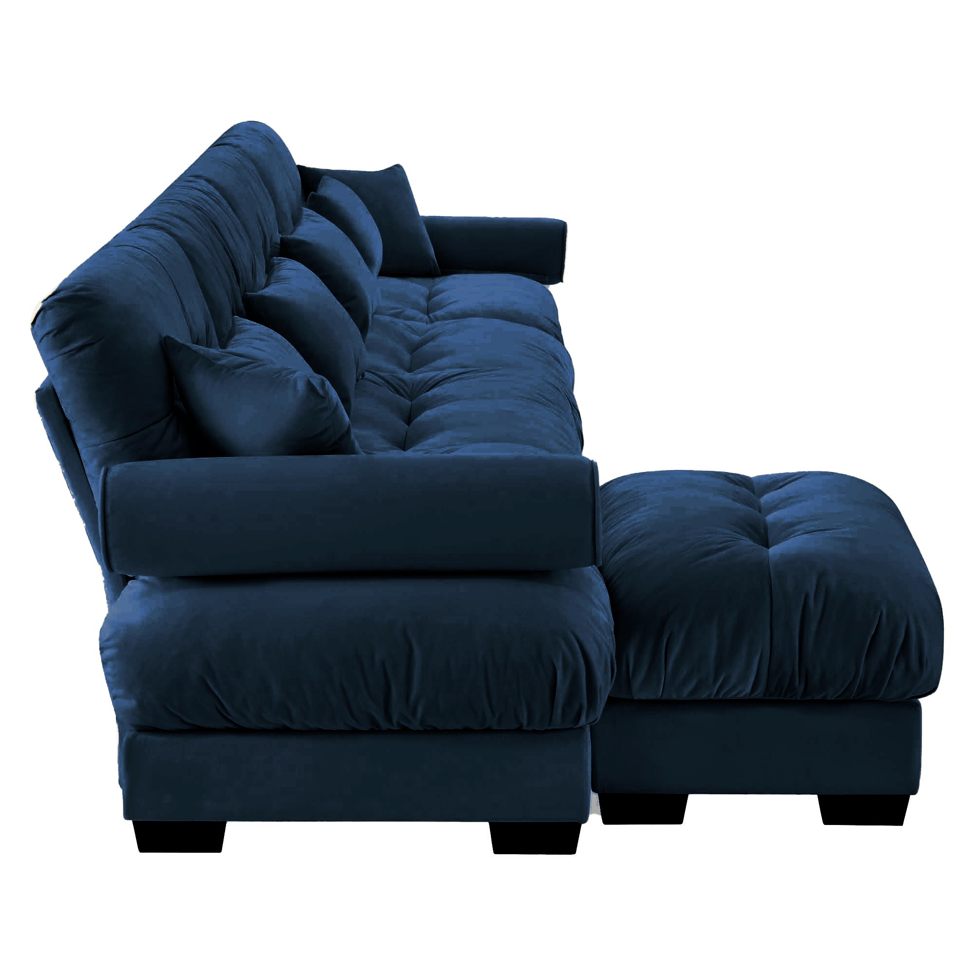 L-Shaped Convertible 4-Seater Cloud Sofa, Modern Velvet with Pillows and Bolstered Armrests, Blue