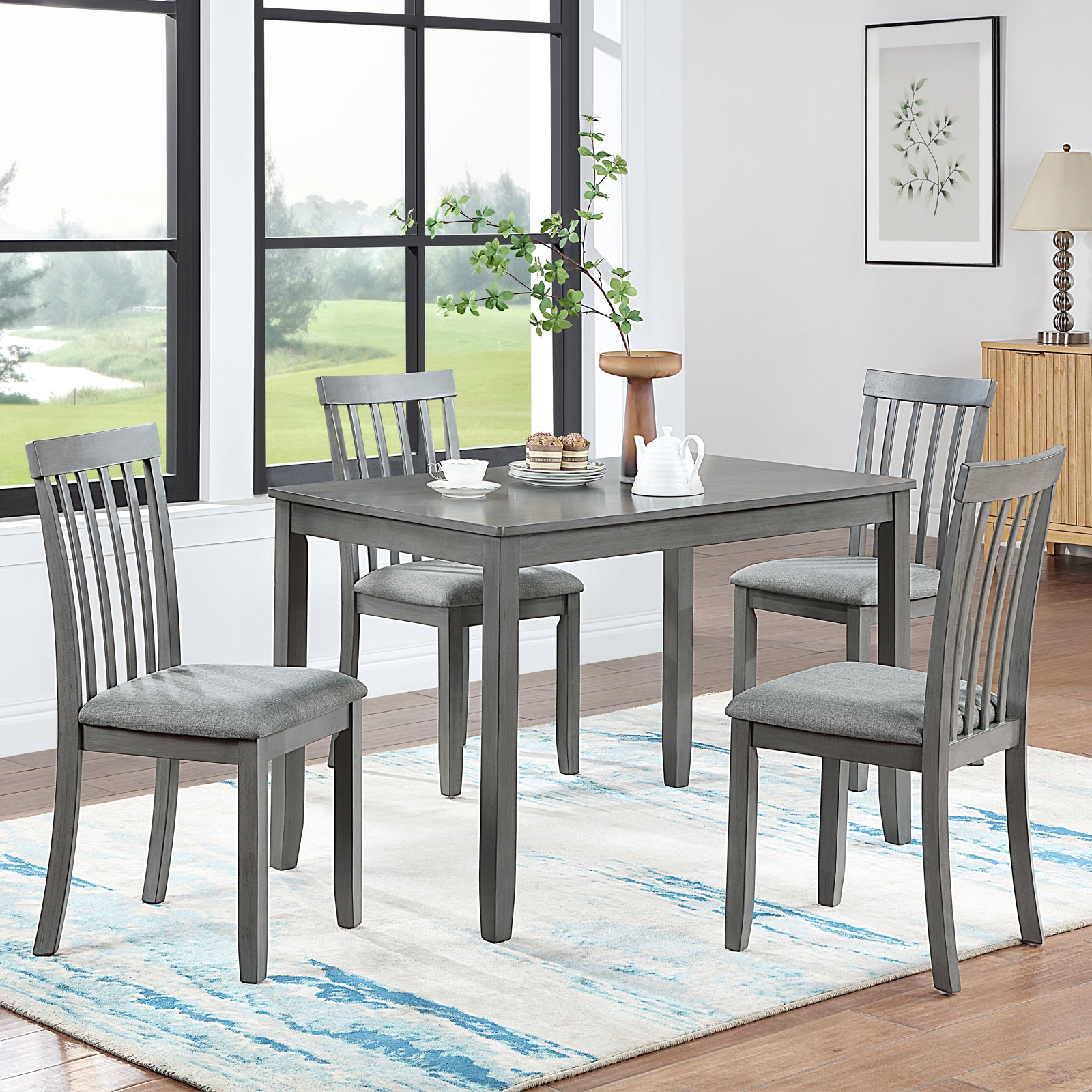 Wooden Dining Chairs Set of 4, Kitchen Chair with Padded Seat, Upholstered Side Chair for Dining Room, Living Room, Gray