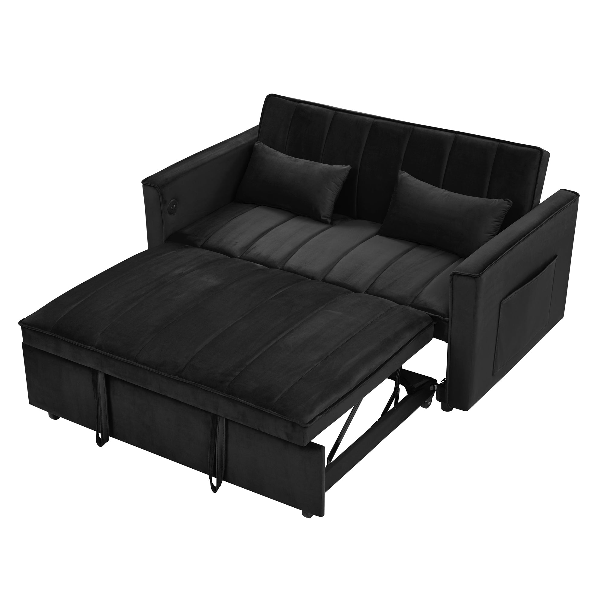 54.33" Modern Foldable Velvet Sofa Bed, Adjustable Back, Pull-Out Design, 3 Length Options, Black