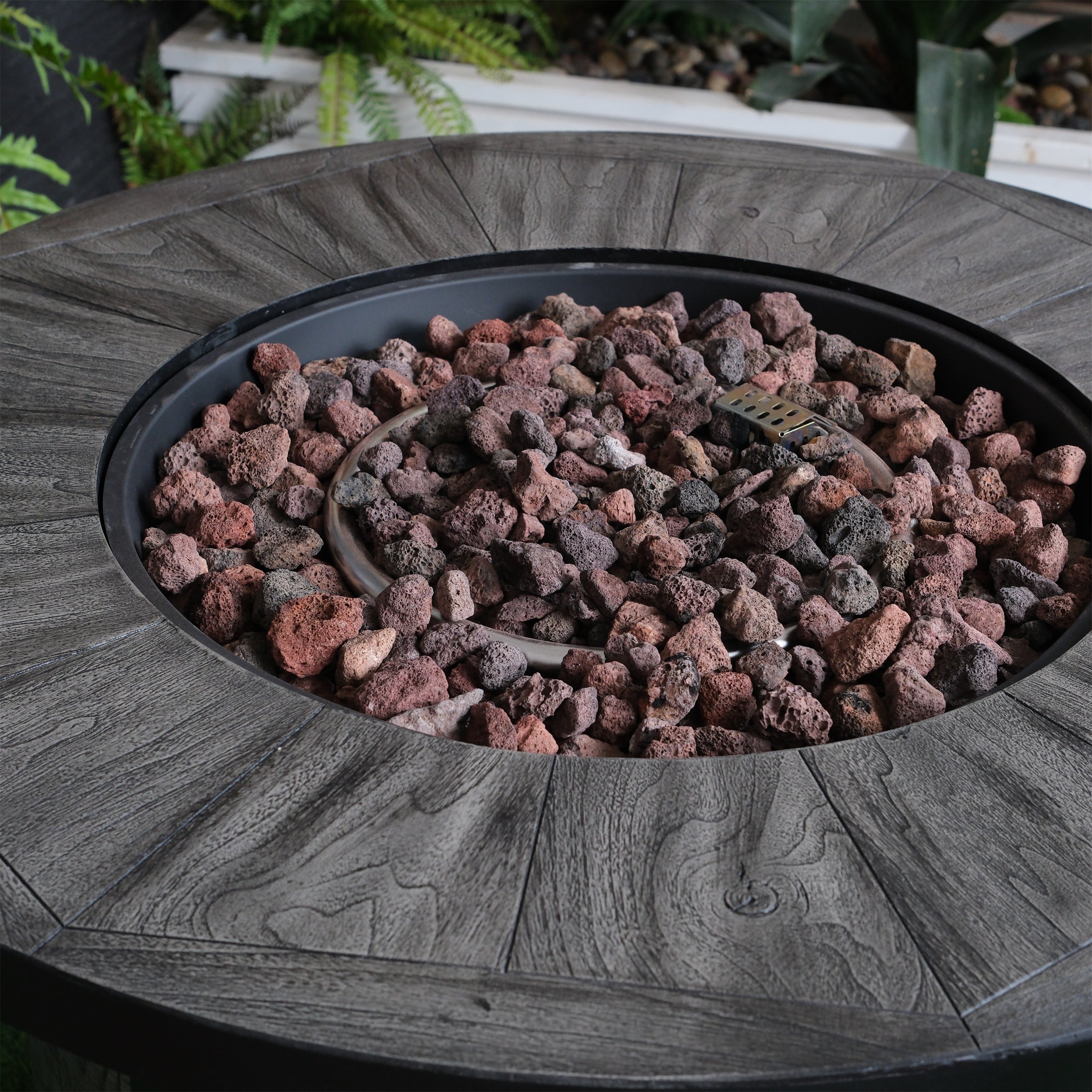 Outdoor Propane Fire Pit, Square Stonecrest Gas Fire Pit for Outside Patio, Concrete Propane Fire Table 50,000 BTU Gas Fire Pit w Lava Rocks, Waterproof Cover