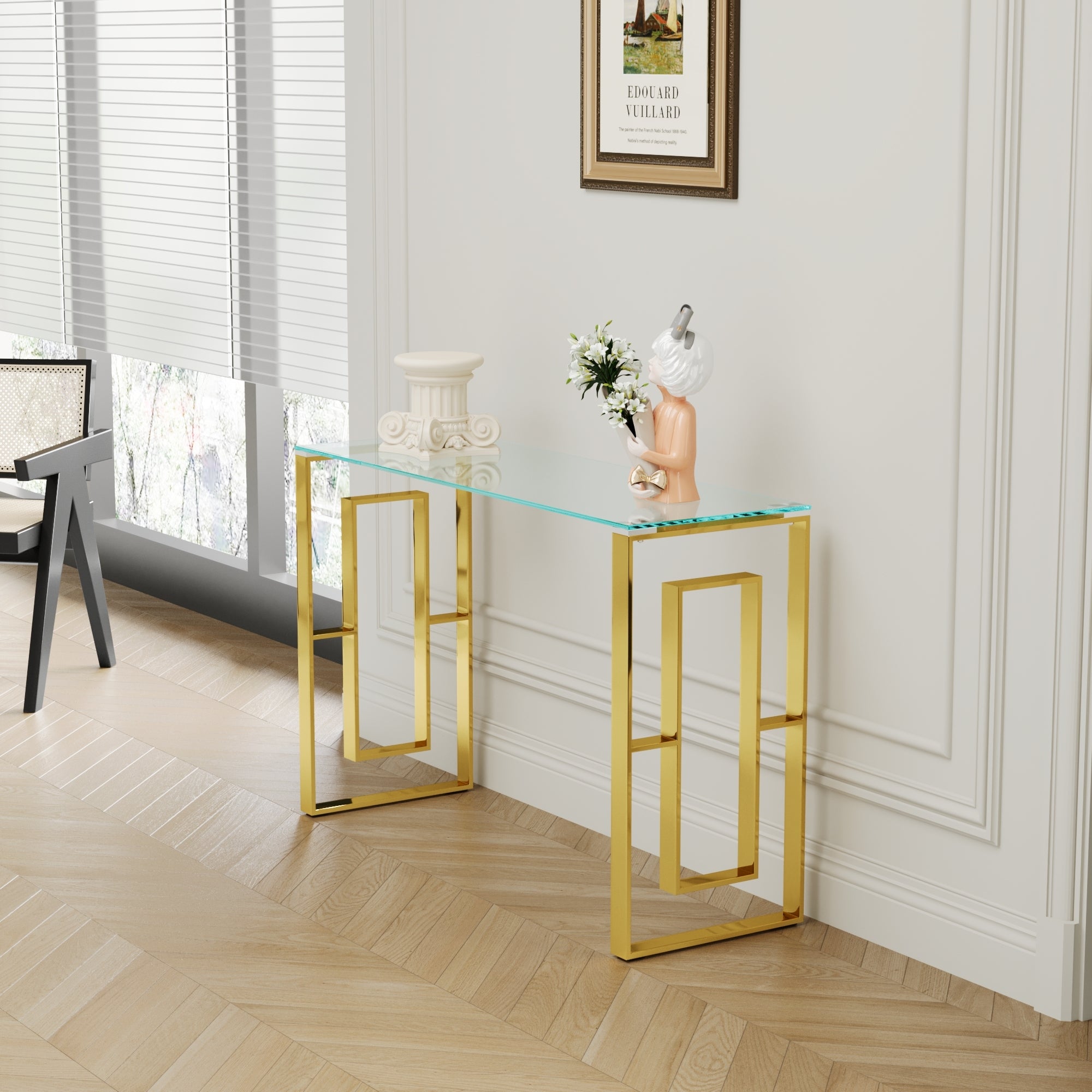 Console Table Stainless Steel Glass,Meal side table Golden Clear