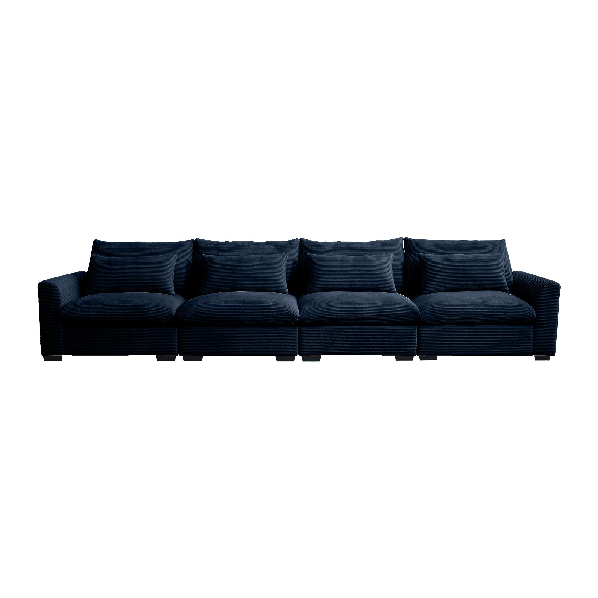 4 Seater Deep Seat Couches for Living Room, Comfy Blue Corduroy Sofas for Living Room Modern with 4 Waist Pillows