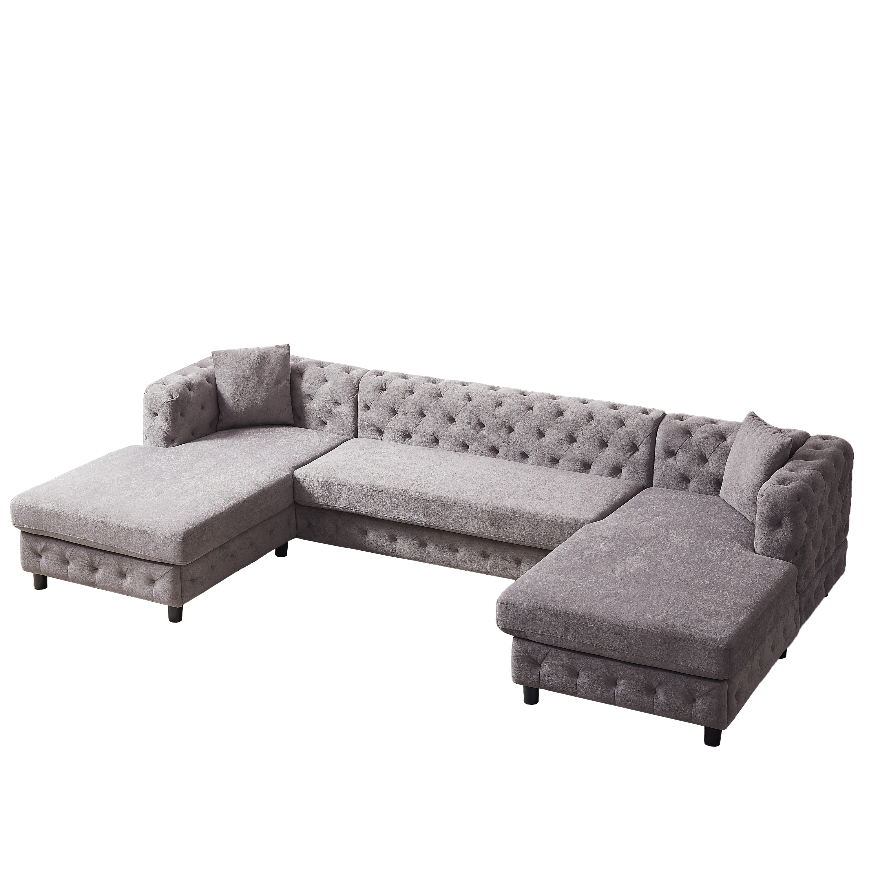 126-inch Modern Style Chenille Three Piece Sofa, Pull Point Design U-shaped Sofa two Chaise Longue Seats, two Pillows and Plastic Feet, Suitable for Living room, Bedroom, Lounge and Projection Room