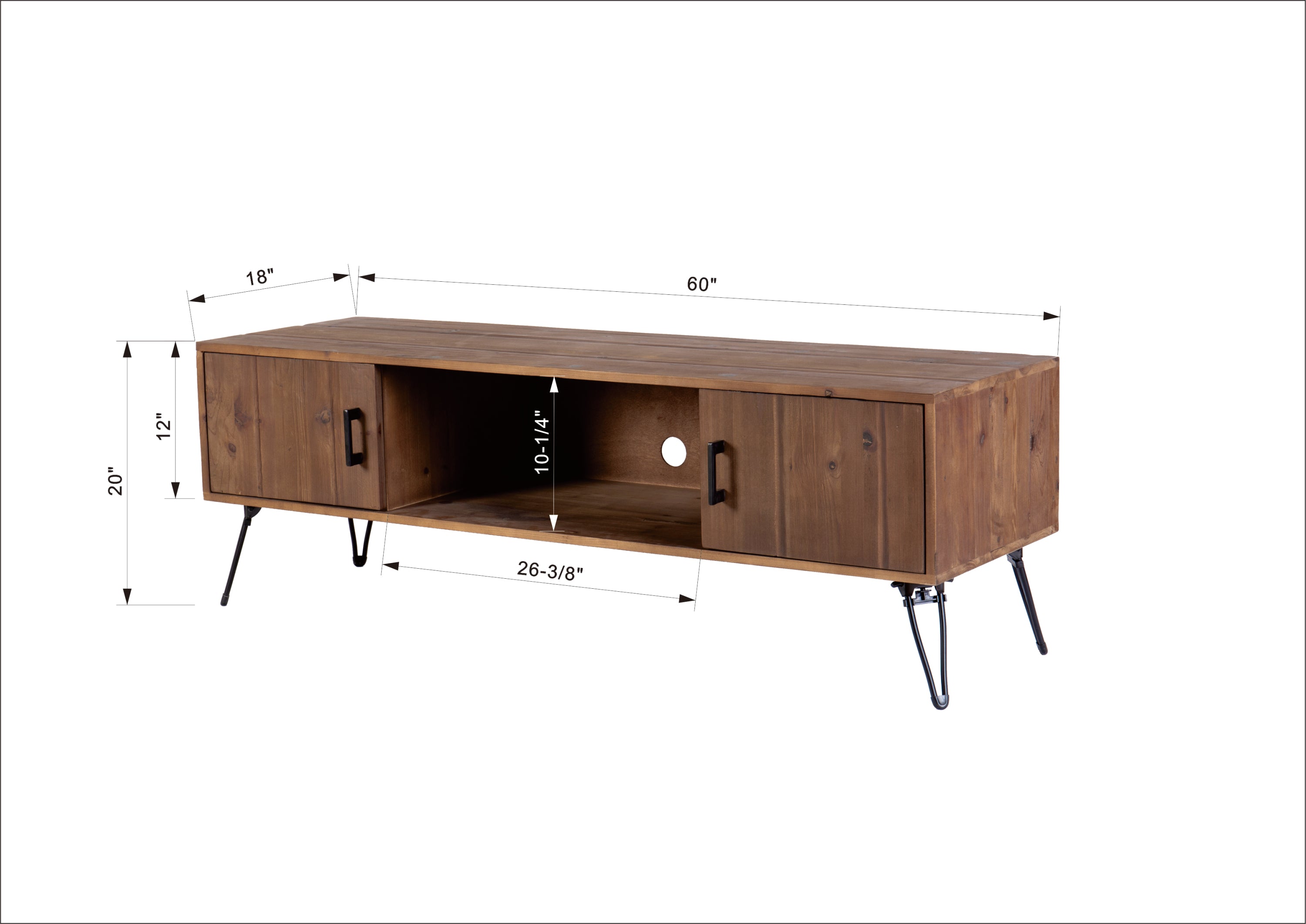 Industrial style Reclaimed wood Media TV Stand with Storage Cabinet for Living Media Room