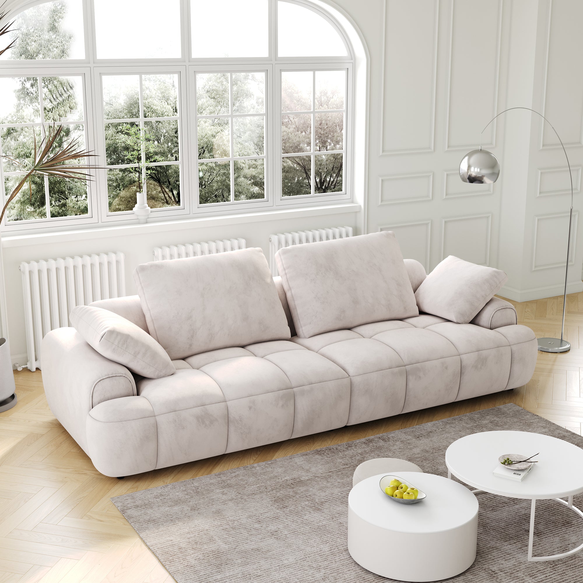 86.6″ Large size two Seat Sofa,Modern Upholstered,Light gray suede fabric