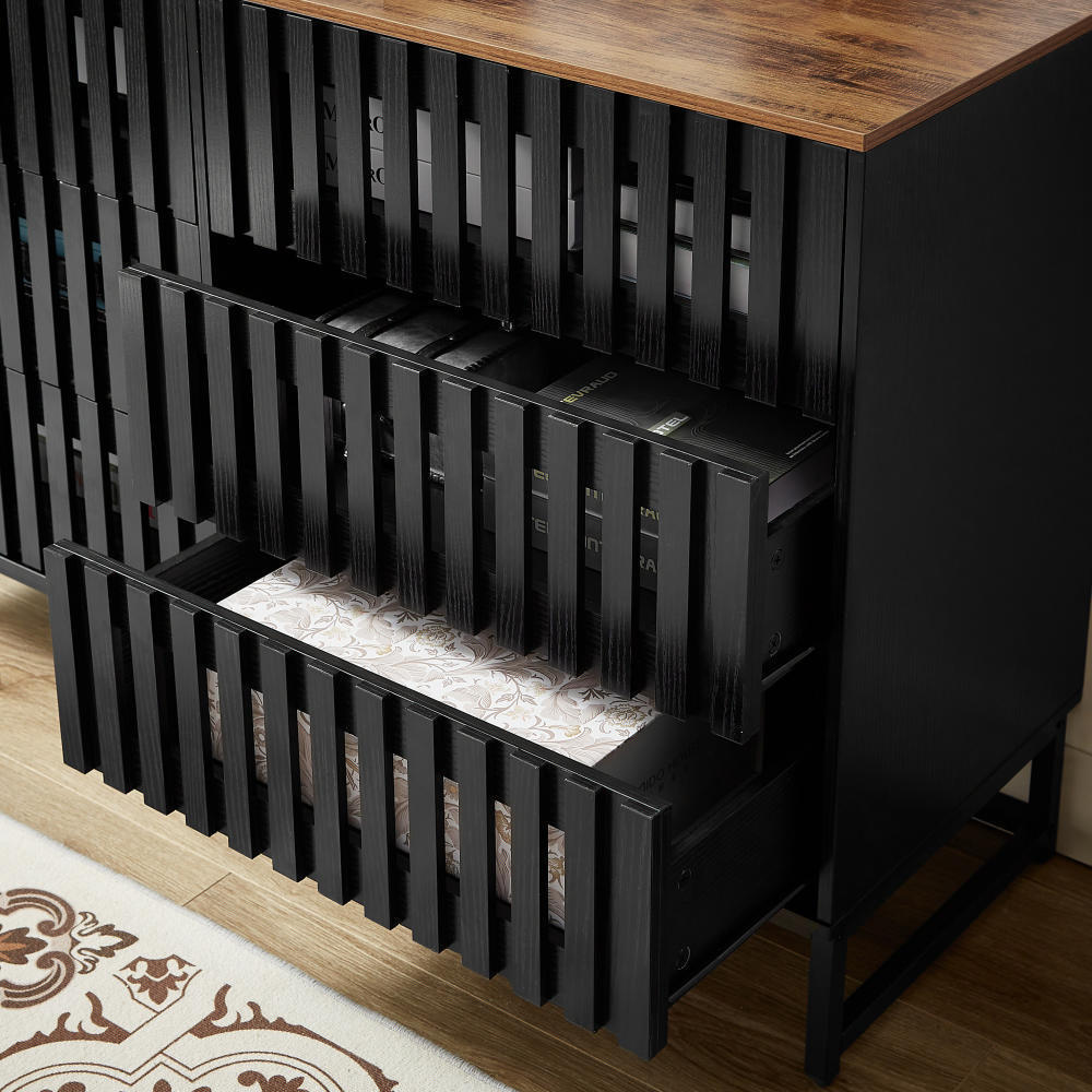 6-Drawer Modern Dresser with Slatted Grille Design and Metal Legs, Durable MDF Construction