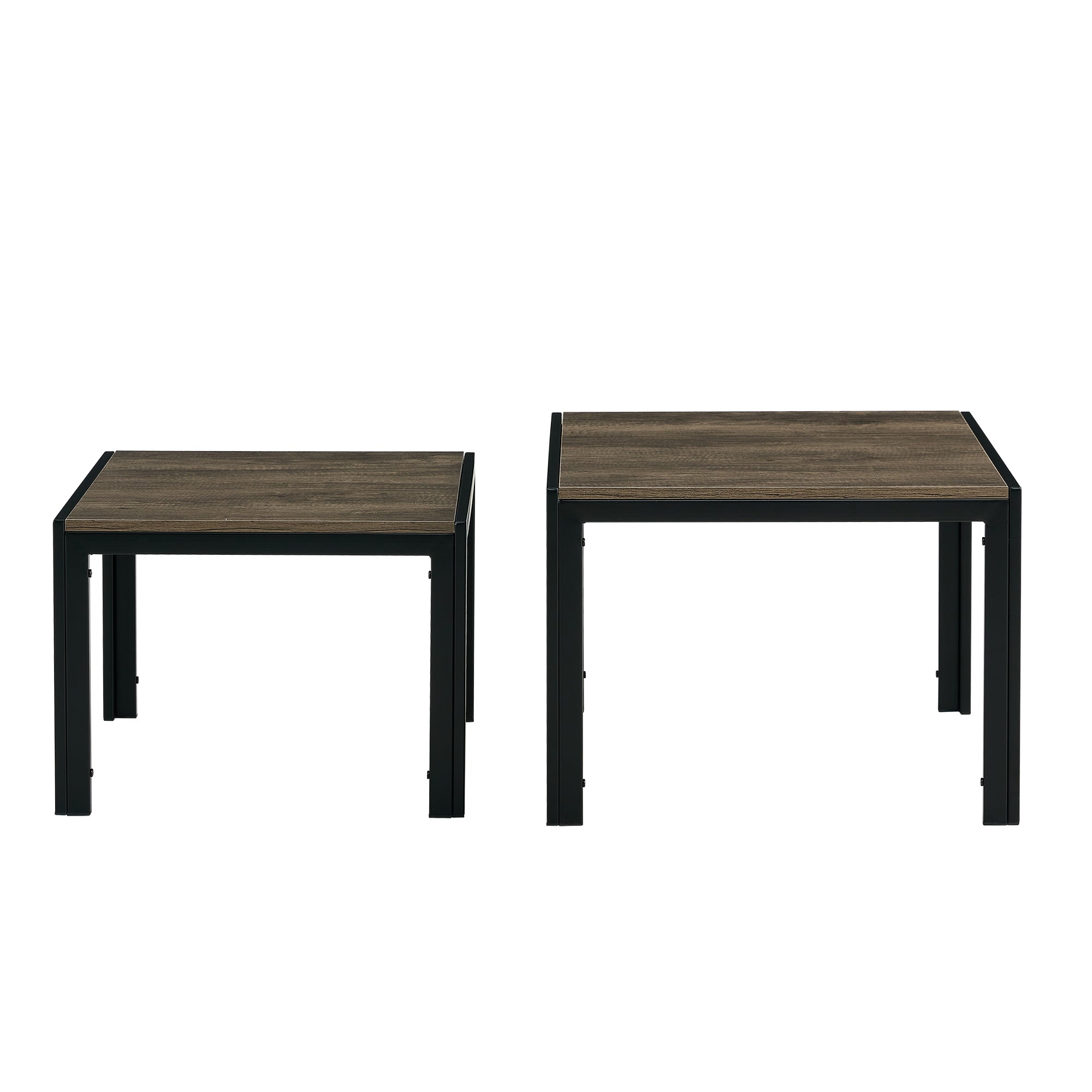 Nesting Coffee Table Set of 2, Square Modern Stacking Table with Wood Finish for Living Room, Oak Grey