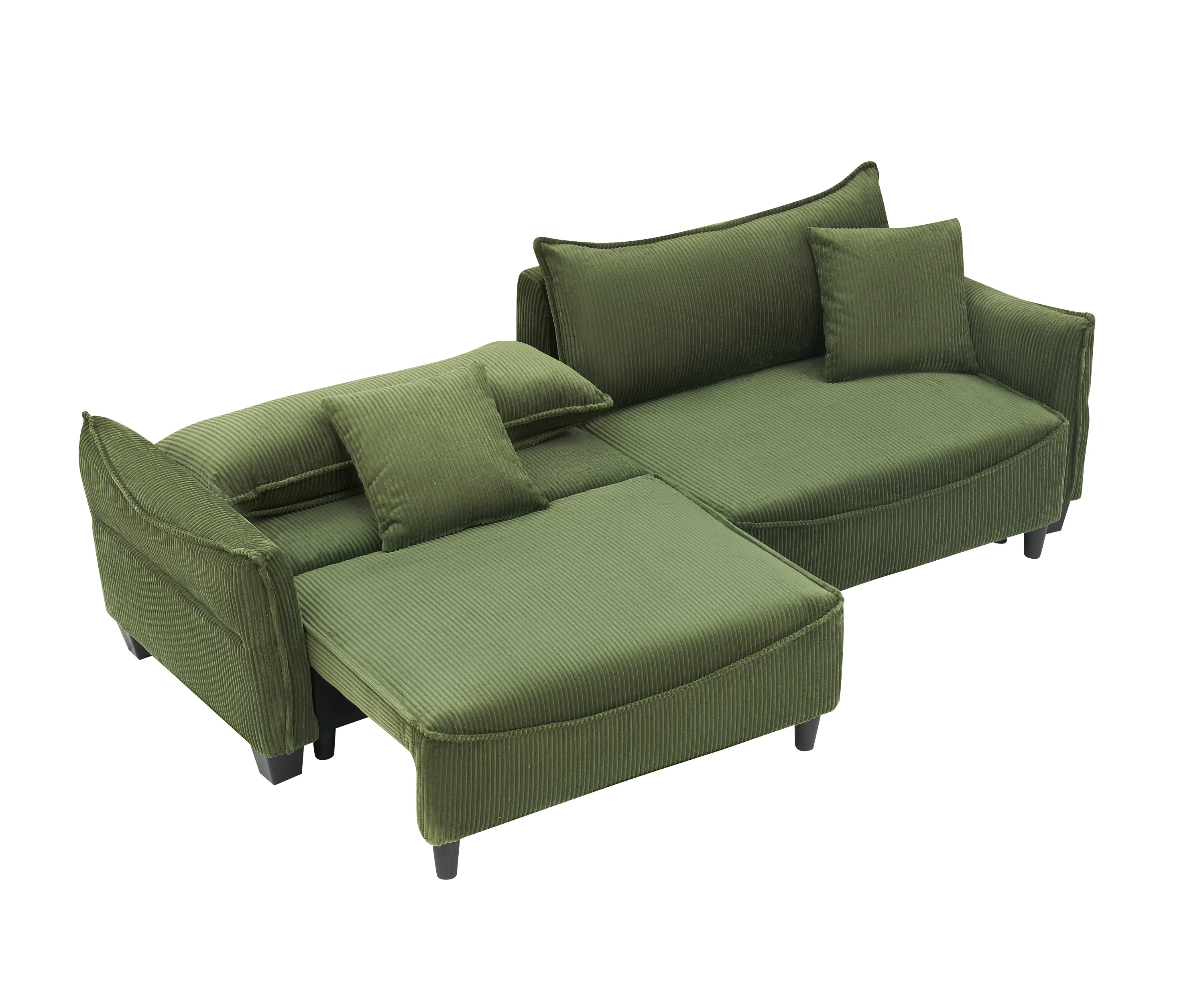 87.8" Green Corduroy Sofa Bed with Two Pillows - Ideal 3- Seater Design for Living Room